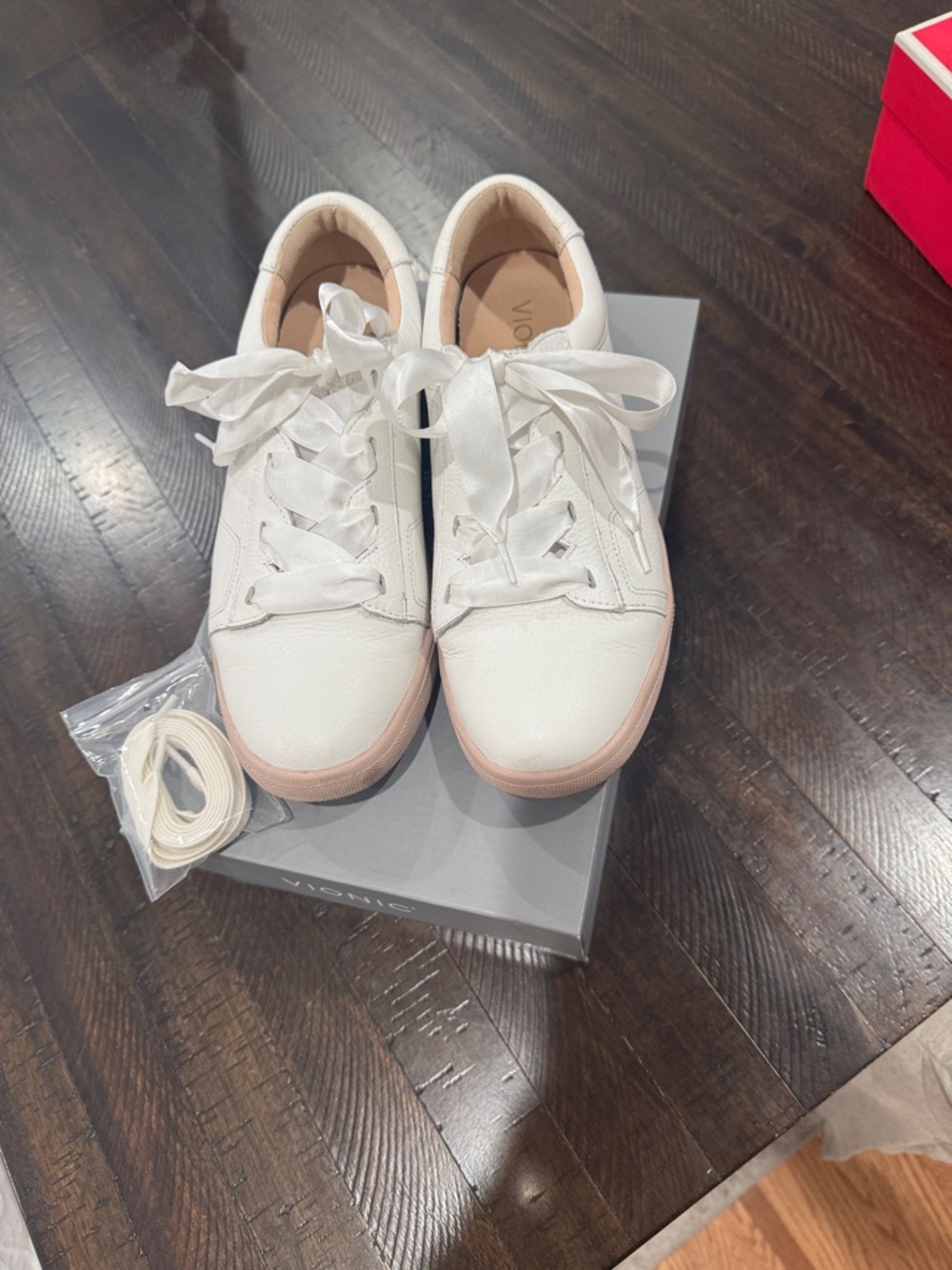 Vionic White and Pink Sneakers Sleek Minimalist Design - Picture 7 of 8